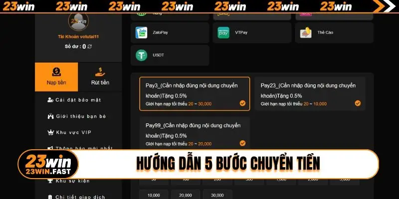 Hướng dẫn 5 bước chuyển tiền